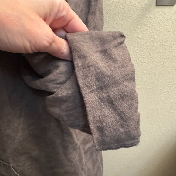 ORGANIC LINEN EILEEN FISHER Women’s SZ L Anorak Jacket Button Pockets Hood Brown - Picture 11 of 17